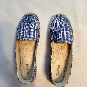 Soludos Shibori indigo and white espadrilles